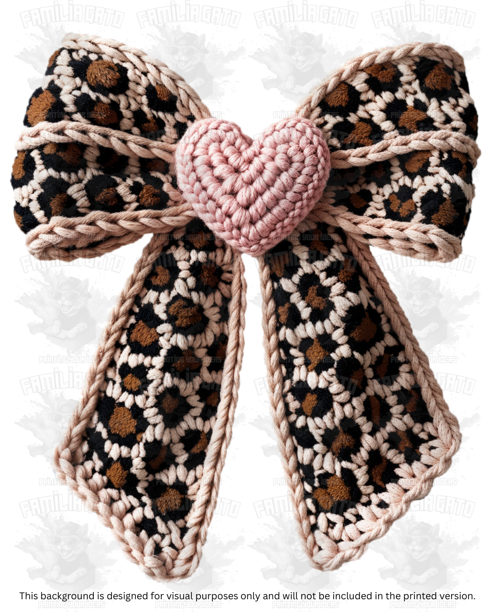 Valentine's Day - Faux Yarn Bow with Cheetah Pattern #2 DTF Transfer