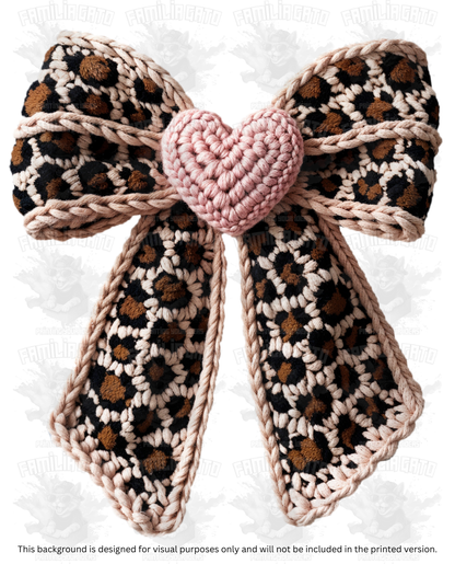 Valentine's Day - Faux Yarn Bow with Cheetah Pattern #2 DTF Transfer