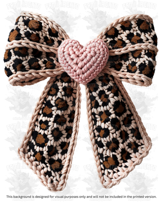 Valentine's Day - Faux Yarn Bow with Cheetah Pattern #2 DTF Transfer