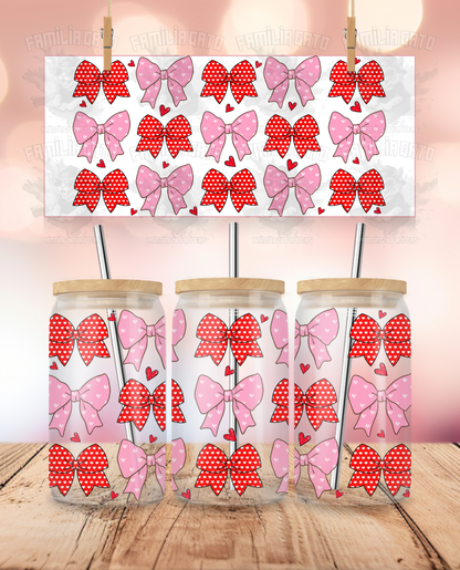 Valentine's Day - Pink & Red Coquette Bows UVDTF Sticker Wrap For 16 oz Libbey Glass Cup