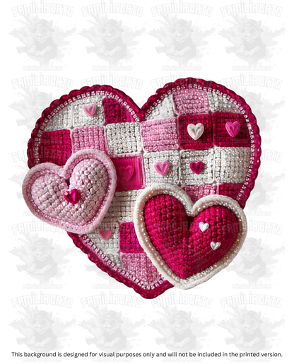 Valentine's Day - Rhinestone Faux Yarn Checkered Hearts #3 DTF Transfer