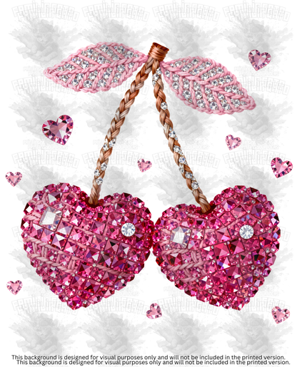 Valentine's Day - Rhinestone Cherry Hearts #2 DTF Transfer