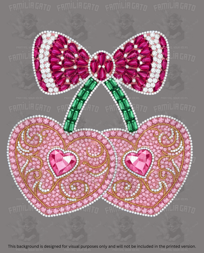 Valentine's Day - Rhinestone Cherry Hearts #3 DTF Transfer