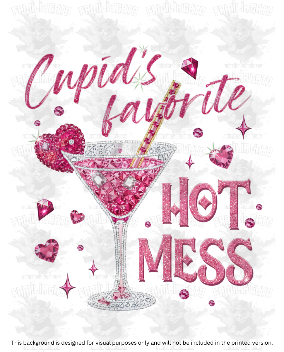 Valentine's Day - Rhinestone Cupid's Favorite Hot Mess #2 DTF Transfer