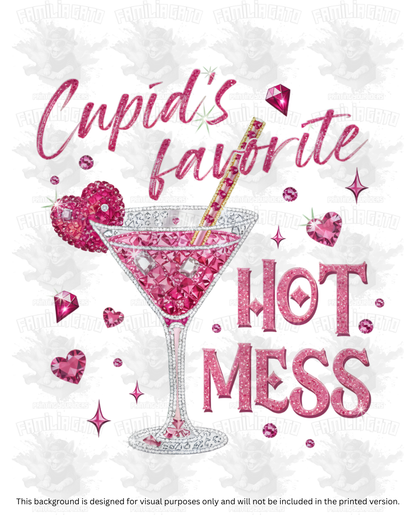 Valentine's Day - Rhinestone Cupid's Favorite Hot Mess #2 DTF Transfer