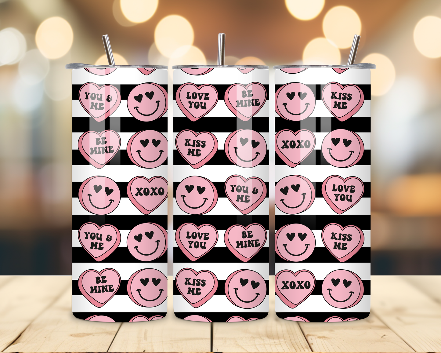 Valentine's Day - Striped Designs - 20 Oz Stainless Steel Tumbler