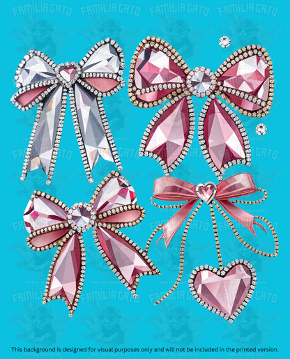 Valentine's Day - Rhinestones & Diamond Bows DTF Transfer