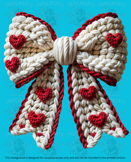 Valentine's Day - Faux Yarn Bow with Hearts #2 DTF Transfer