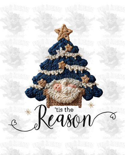 Faux Crochet Christmas Tree with Baby Jesus DTF Transfer