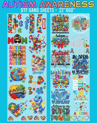 Autism Awareness DTF Gang Sheets - 22"x60"