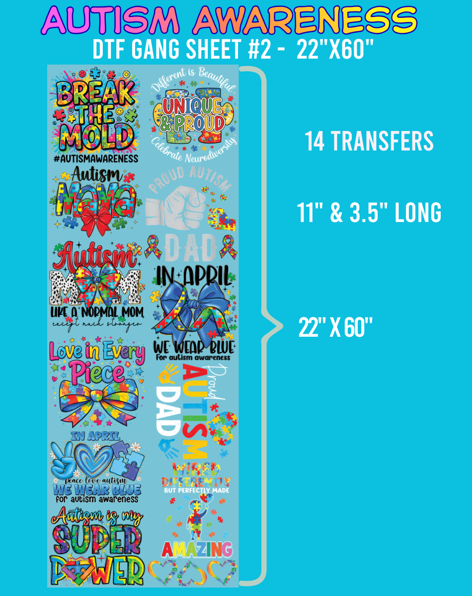 Autism Awareness DTF Gang Sheet #2 - 22"x60"