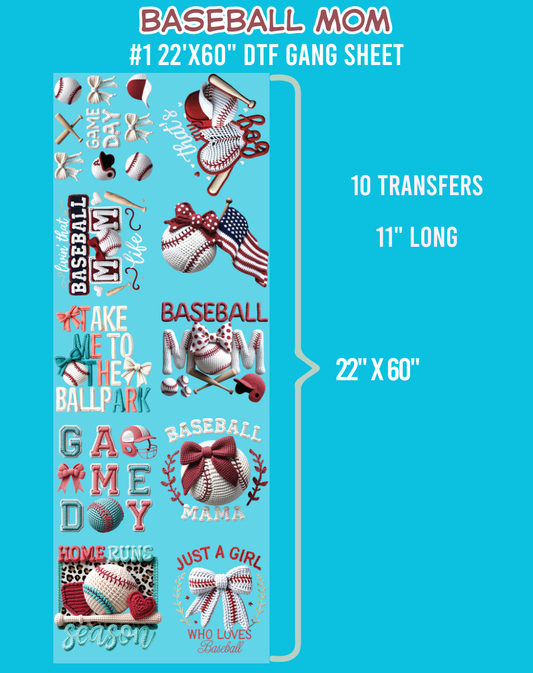 Baseball Mom DTF Gang Sheet #1 - 22"x60"