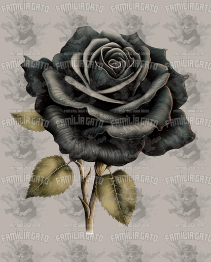 Black Rose With Green Leaves DTF Transfer