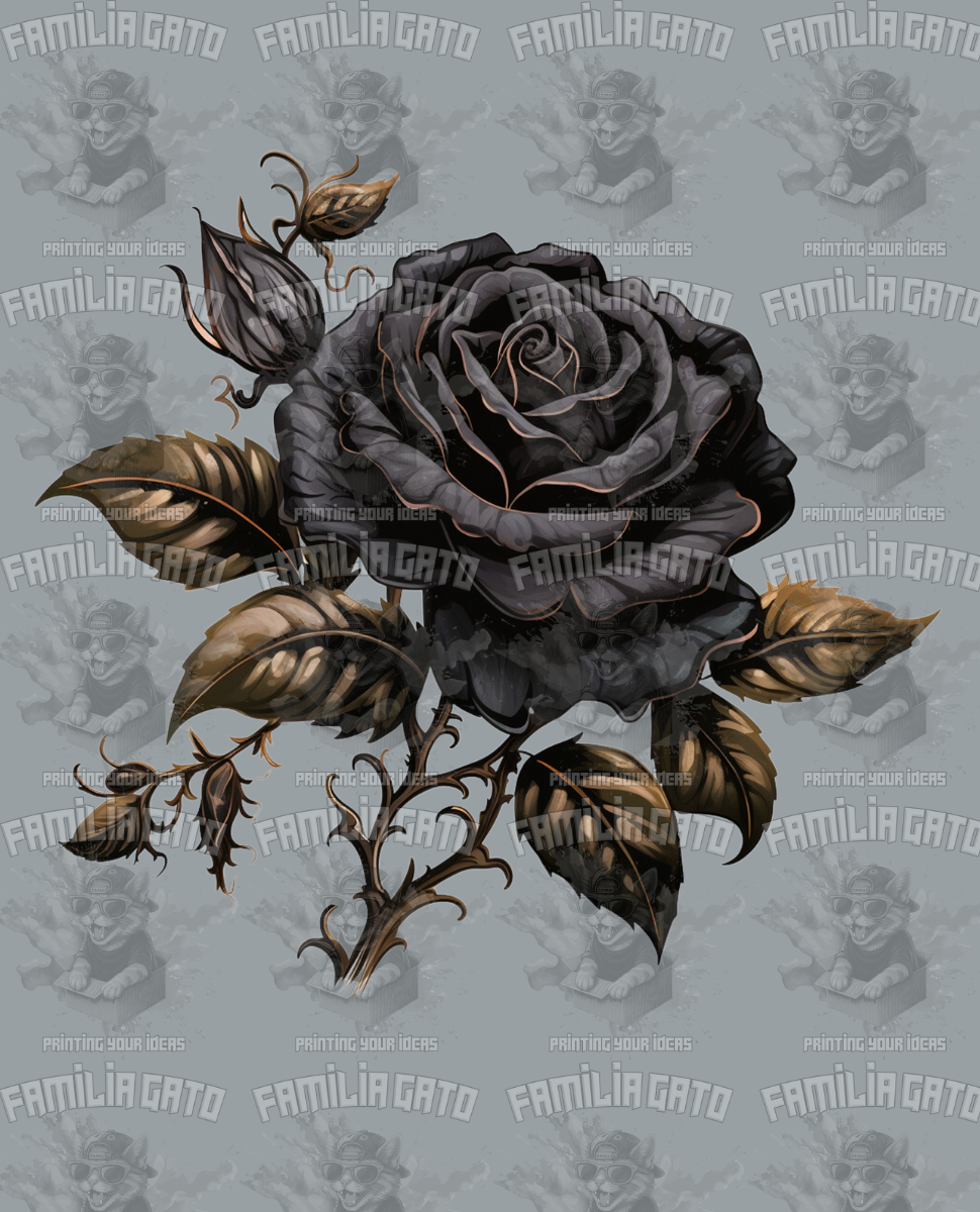 Black Rose with Beige Leaves DTF Transfer