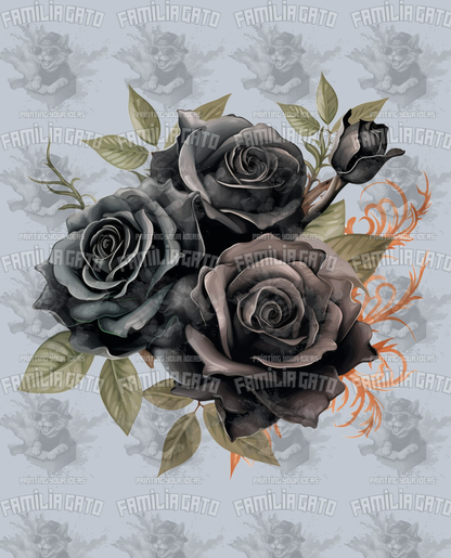 Black Roses with Green Leaves DTF Transfer