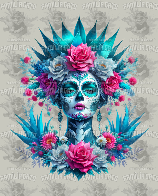 Blue Crown Catrina DTF Transfer