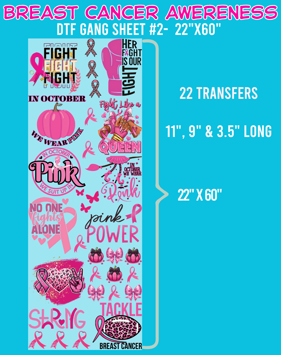 Breast Cancer Awareness DTF Gang Sheets - 22"x60"
