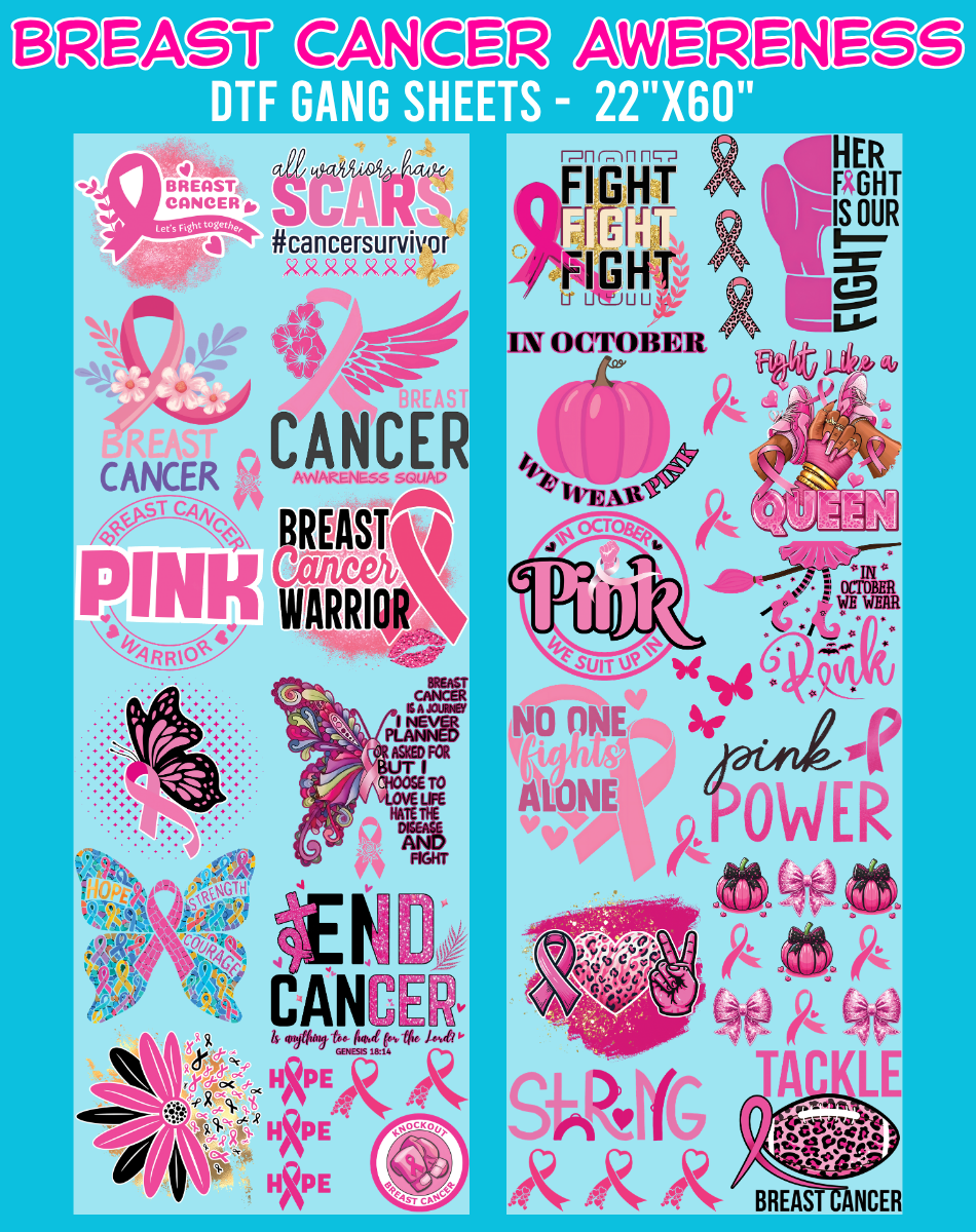 Breast Cancer Awareness DTF Gang Sheets - 22"x60"
