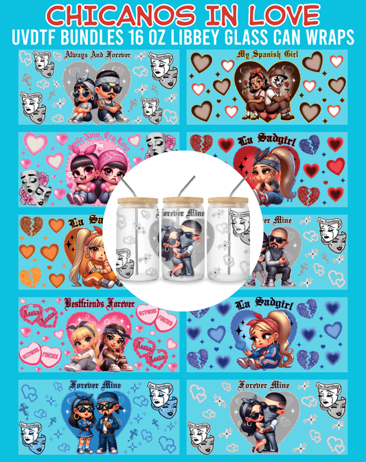 Chicanos in Love UVDTF Bundles - 16 Oz Libbey Glass Can Wrap