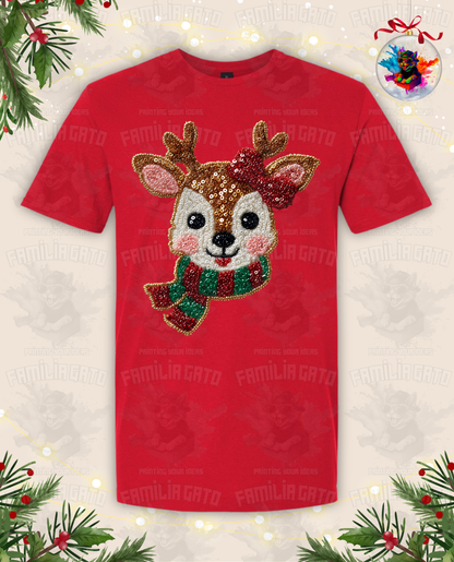 Christmas Faux Sequin Deer T-Shirt