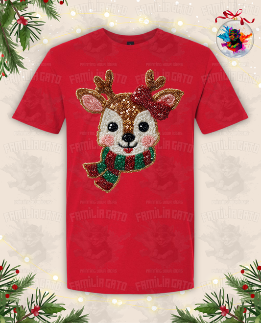 Christmas Faux Sequin Deer T-Shirt
