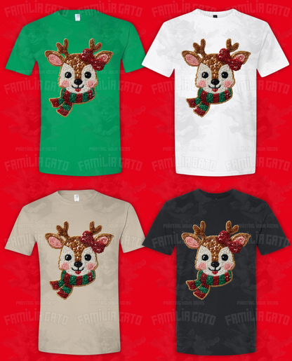Christmas Faux Sequin Deer T-Shirt