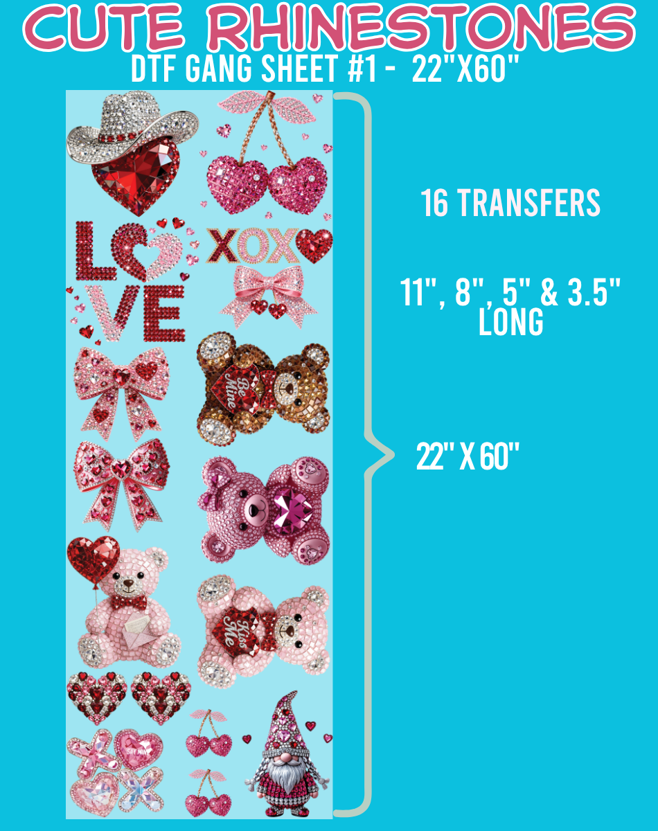 Cute Rhinestones DTF Gang Sheet #1 - 22"x60"