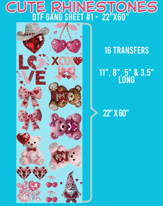Cute Rhinestones DTF Gang Sheet #1 - 22"x60"