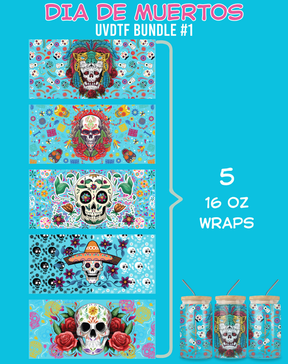 Dia de Muertos UVDTF Bundles - 16 Oz Libbey Glass Can Wrap
