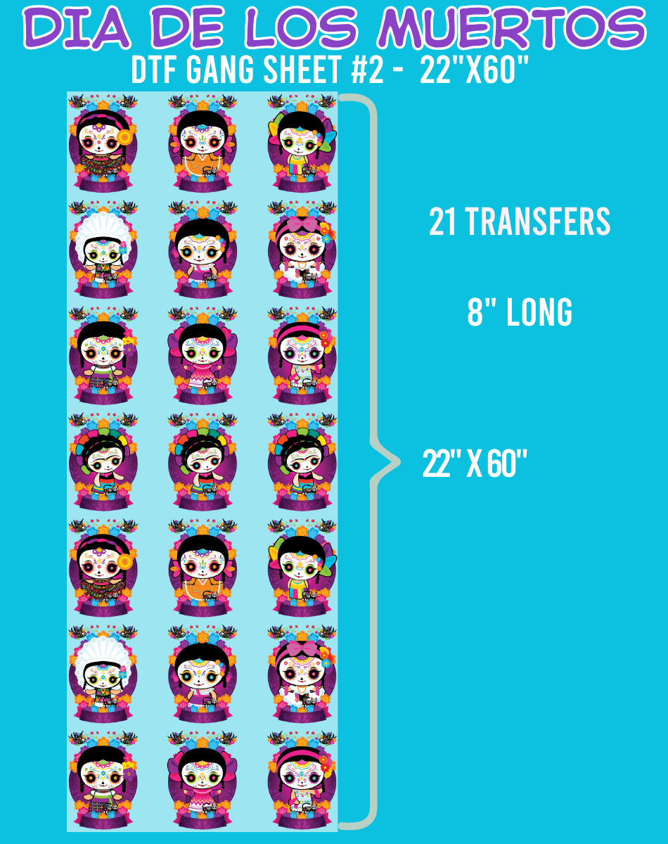 Dia de los Muertos DTF Gang Sheets - 22"x60"