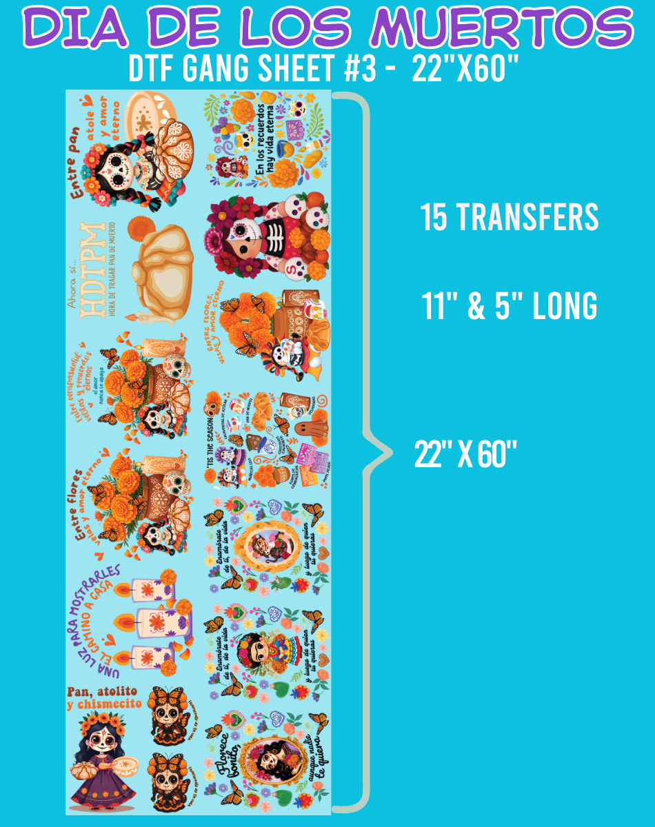 Dia de los Muertos DTF Gang Sheets - 22"x60"
