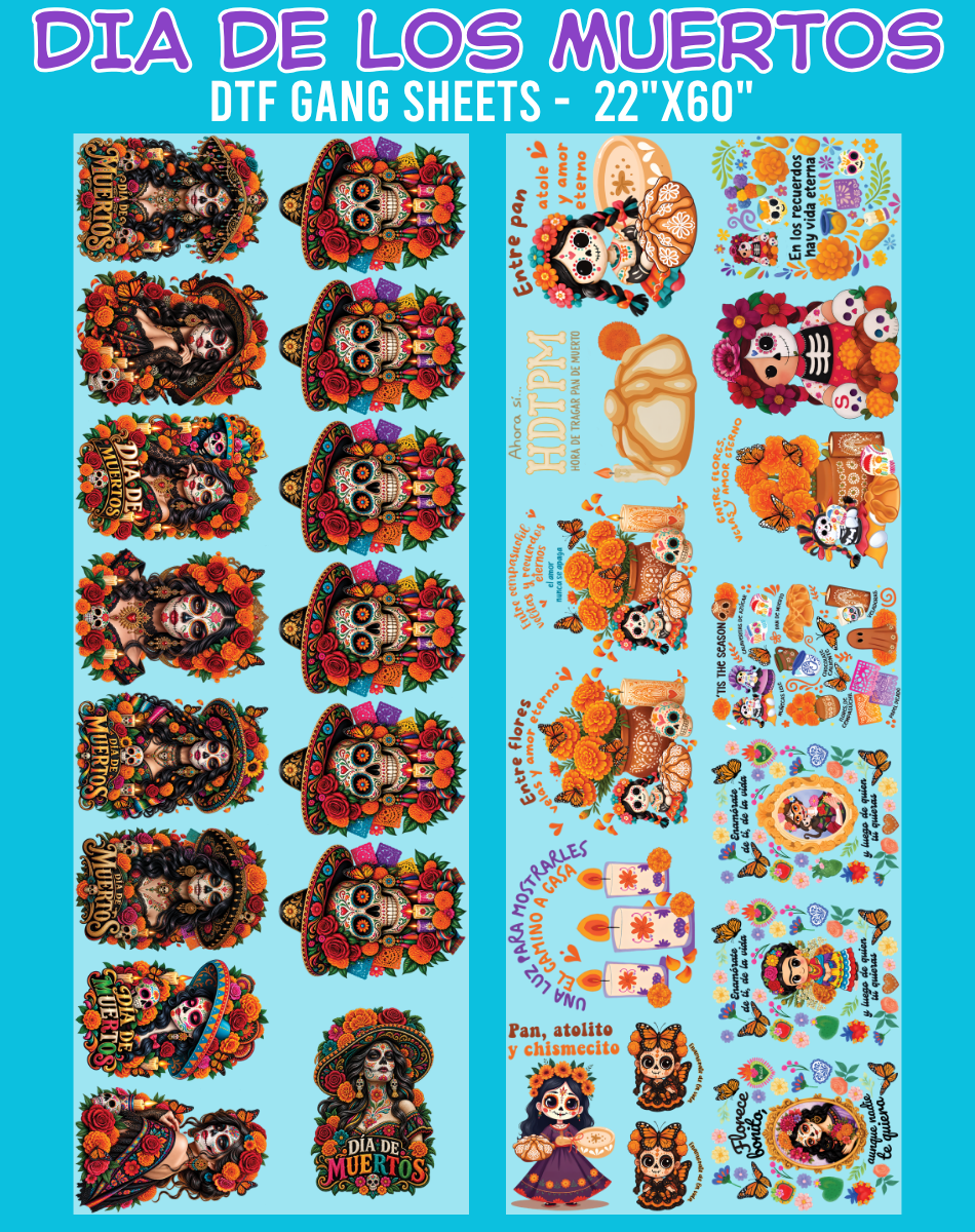 Dia de los Muertos DTF Gang Sheets - 22"x60"