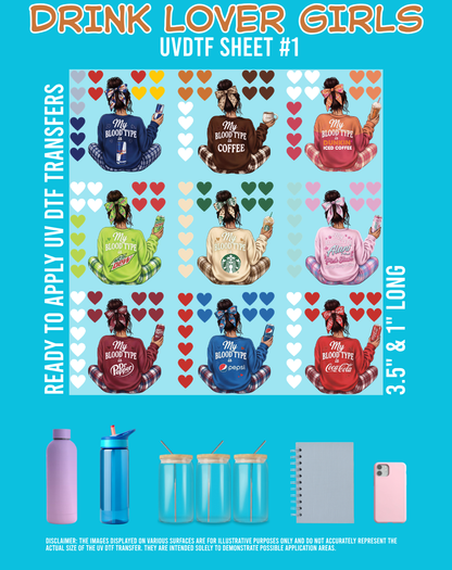 Drink Lover Girls UVDTF Sheets