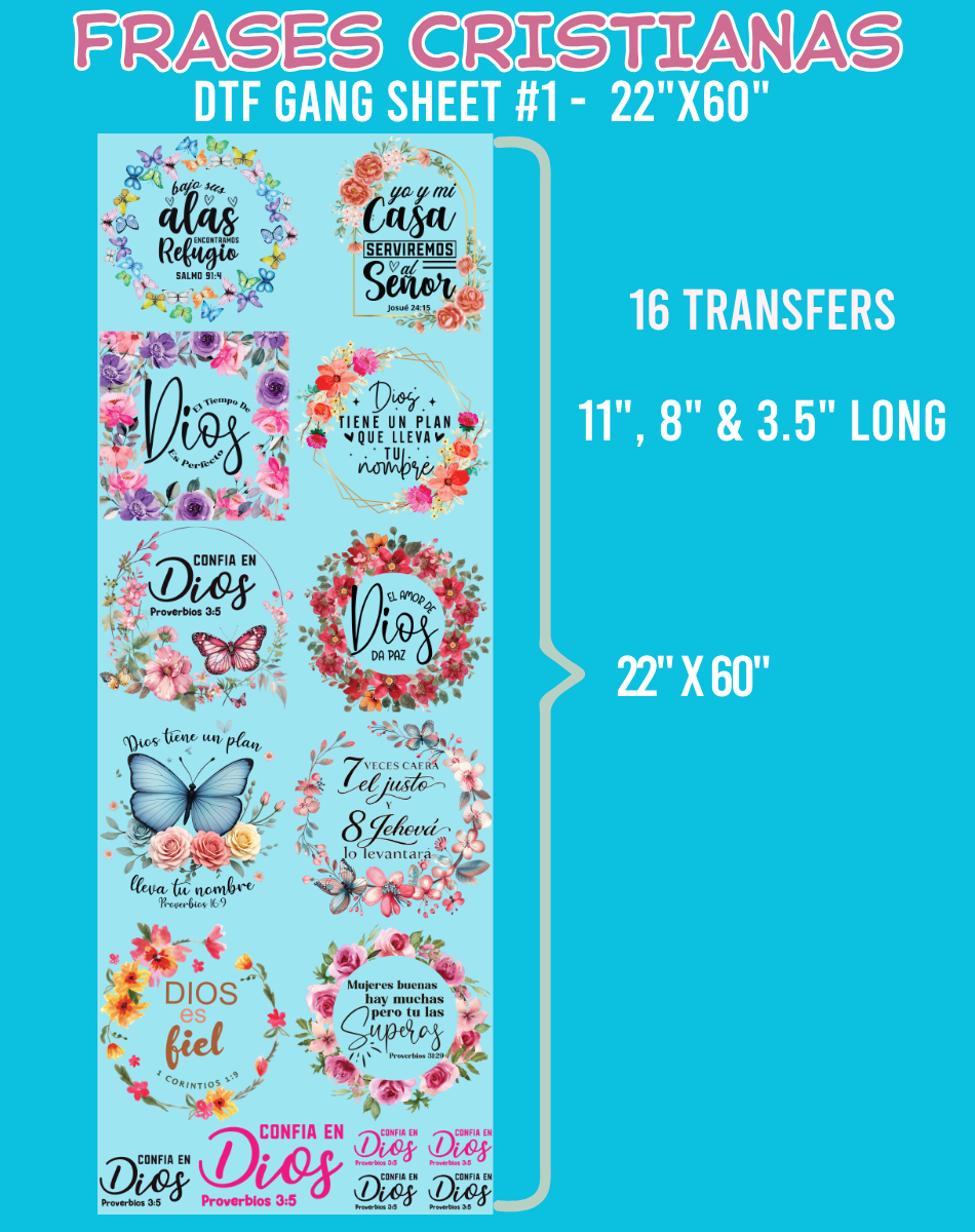 Frases Cristianas DTF Gang Sheet #1 - 22"x60"