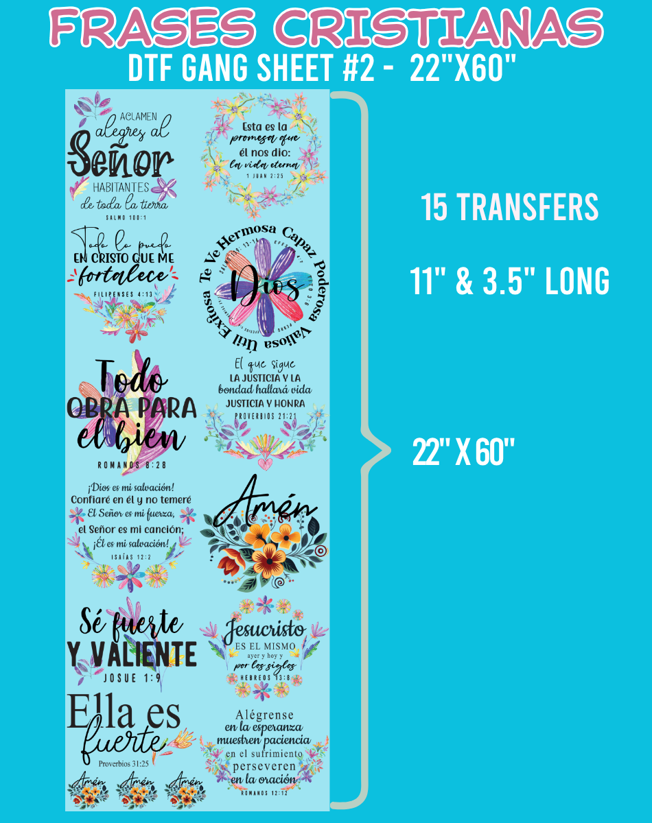 Frases Cristianas DTF Gang Sheet #2 - 22"x60"