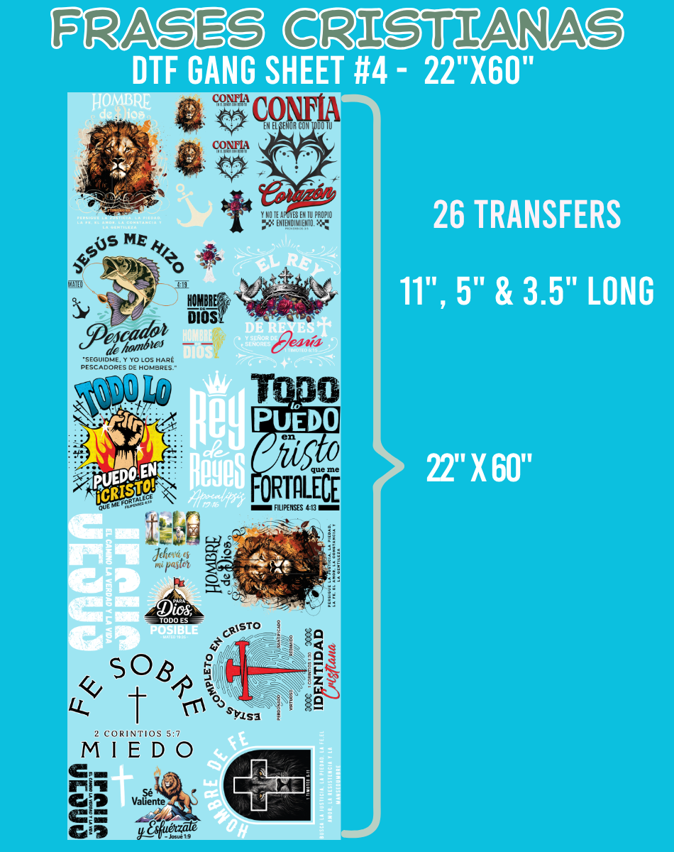 Frases Cristianas DTF Gang Sheets - 22"x60"