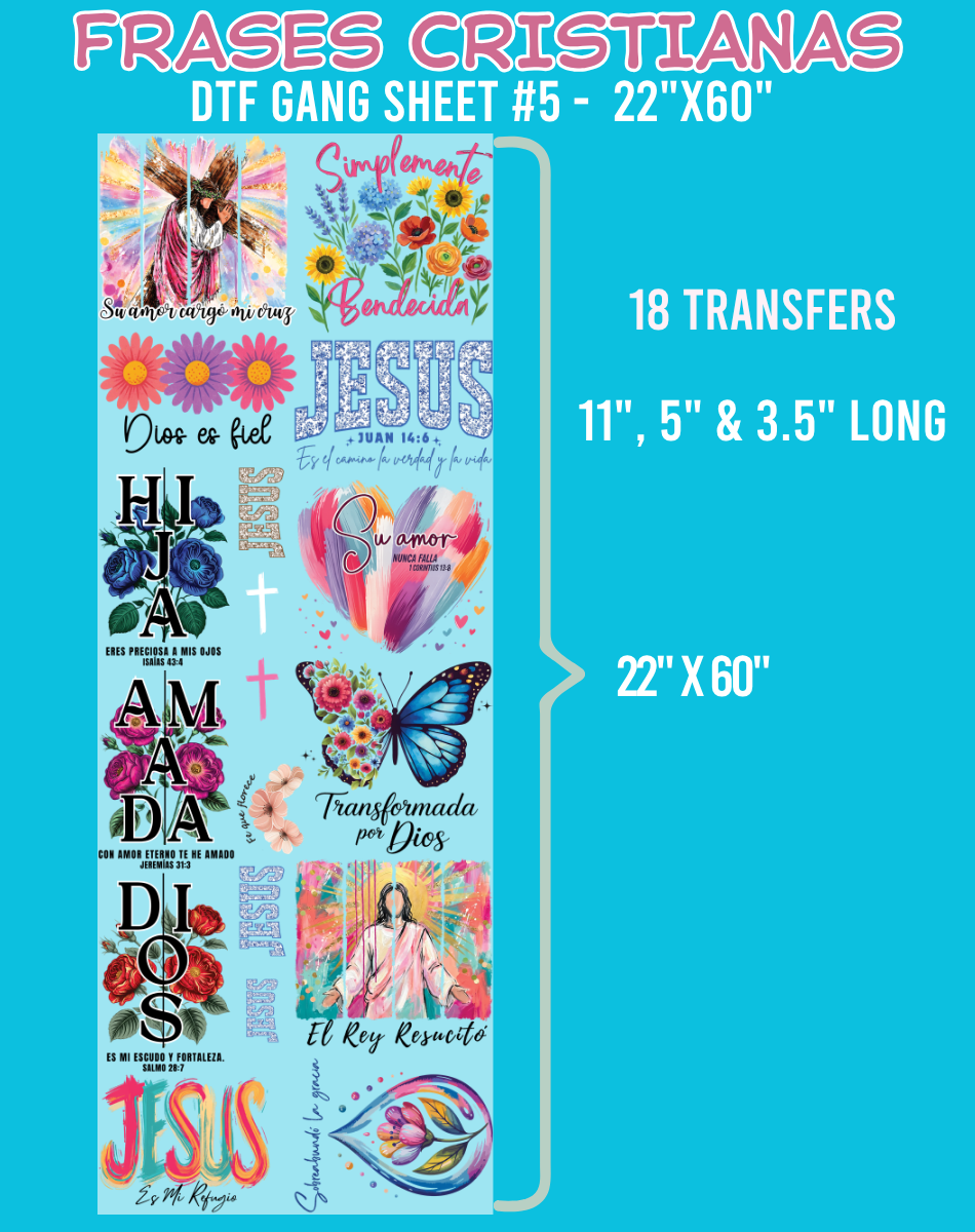 Frases Cristianas DTF Gang Sheets - 22"x60"