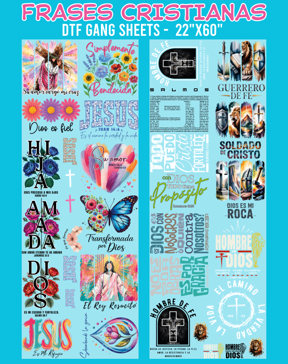 Frases Cristianas DTF Gang Sheets - 22"x60"