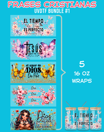 Frases Cristianas UVDTF Bundles - 16 Oz Libbey Glass Can Wrap