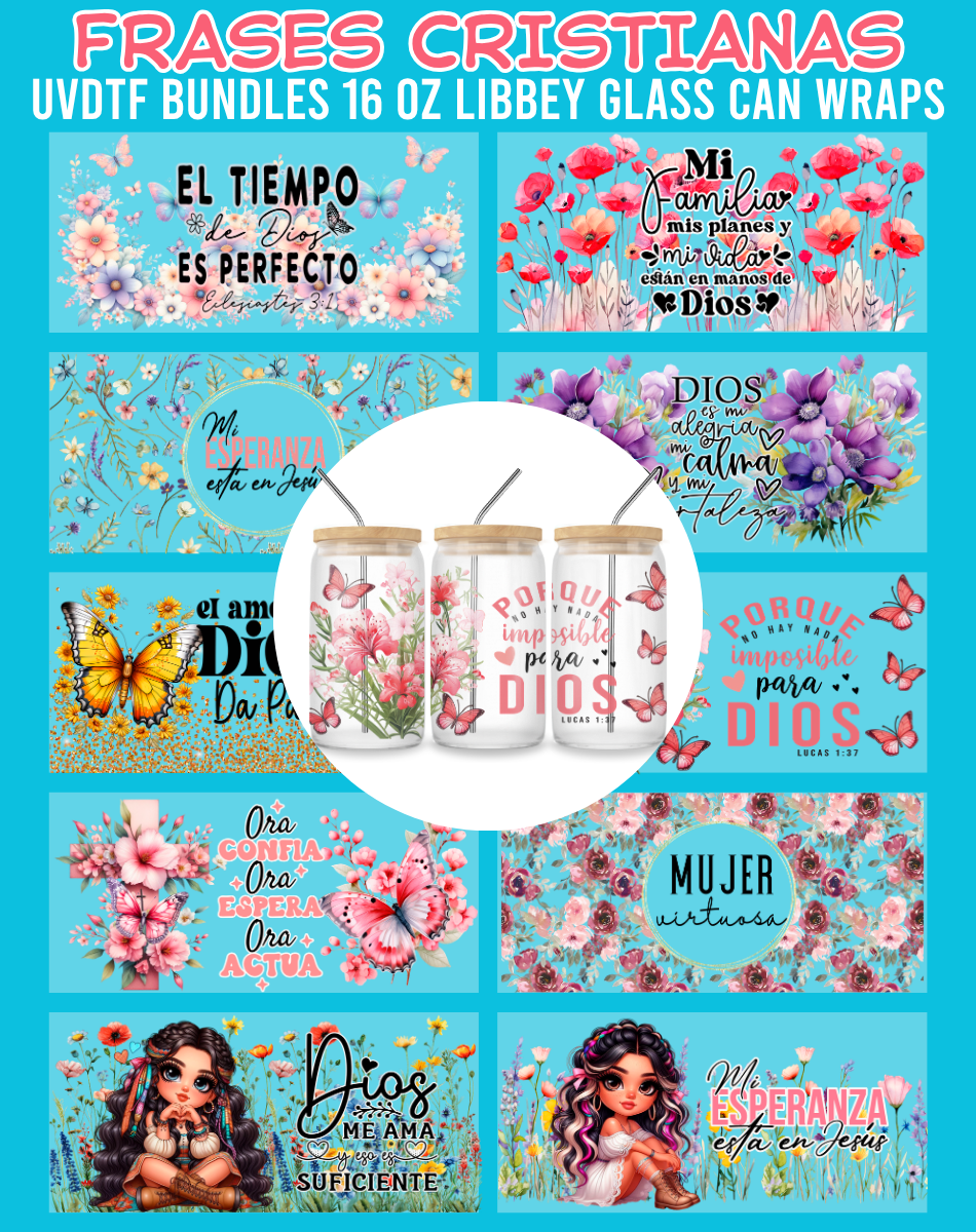 Frases Cristianas UVDTF Bundles - 16 Oz Libbey Glass Can Wrap