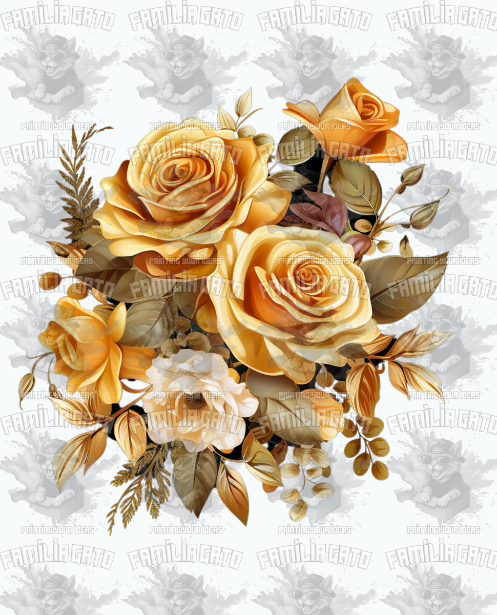 Golden and White Roses DTF Transfer