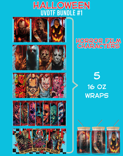 Halloween Horror Film Characters UVDTF Bundle - 16 Oz Libbey Glass Can Wrap