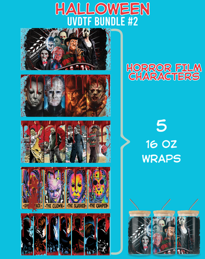 Halloween Horror Film Characters UVDTF Bundle - 16 Oz Libbey Glass Can Wrap