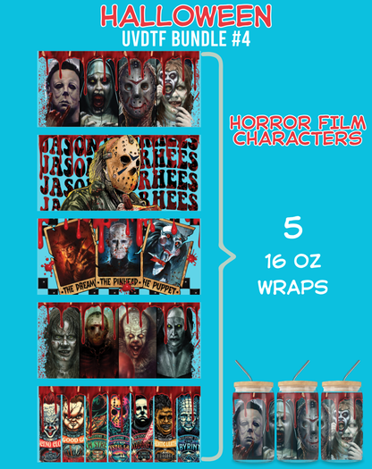 Halloween Horror Film Characters UVDTF Bundle - 16 Oz Libbey Glass Can Wrap
