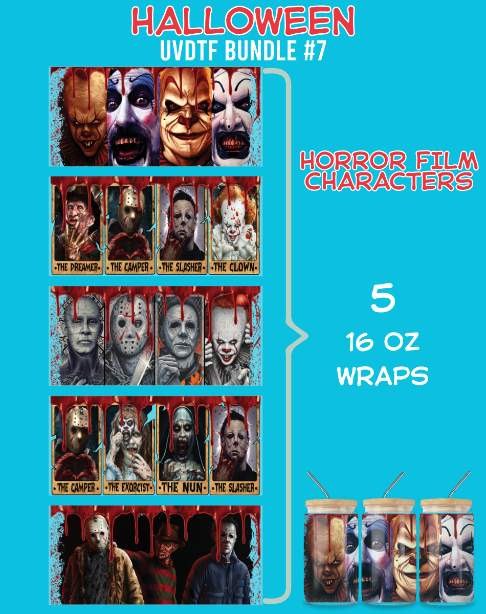 Halloween Horror Film Characters UVDTF Bundle - 16 Oz Libbey Glass Can Wrap