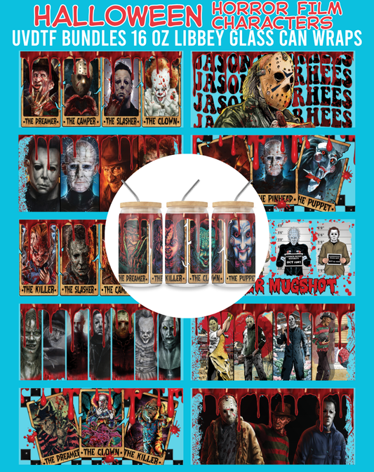 Halloween Horror Film Characters UVDTF Bundle - 16 Oz Libbey Glass Can Wrap