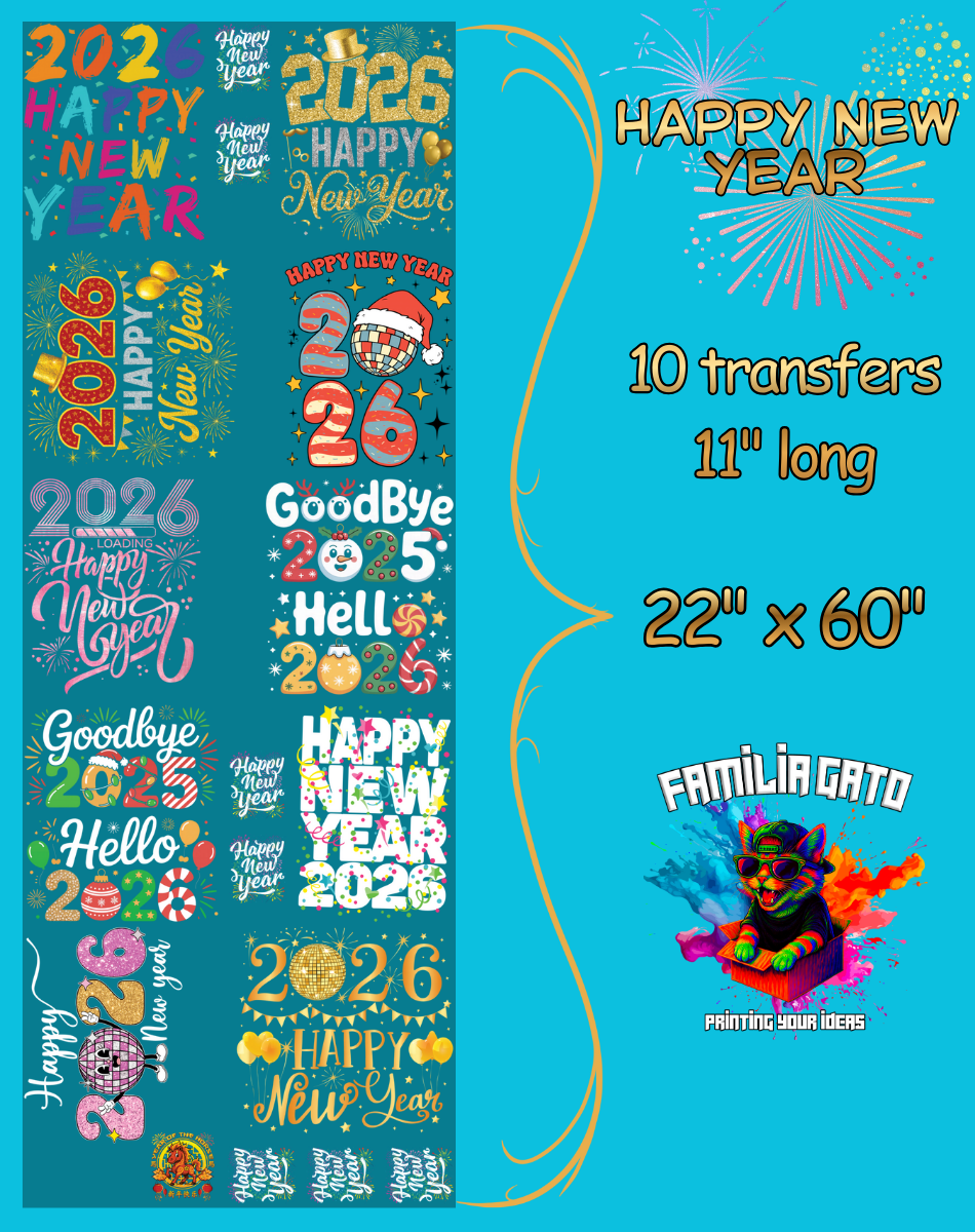 Happy New Year 2026 DTF Gang Sheet #1 - 22"x60"