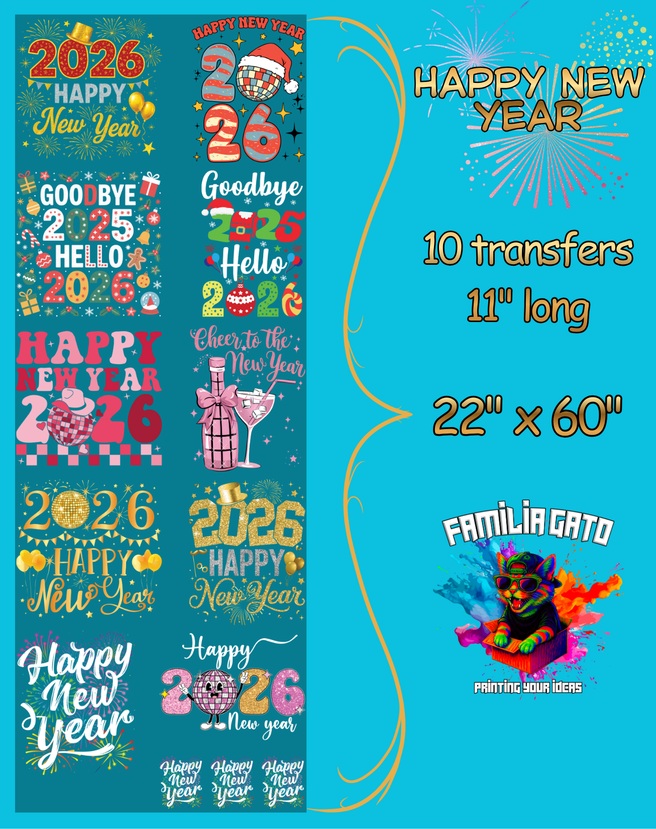 Happy New Year 2026 DTF Gang Sheet #2 - 22"x60"