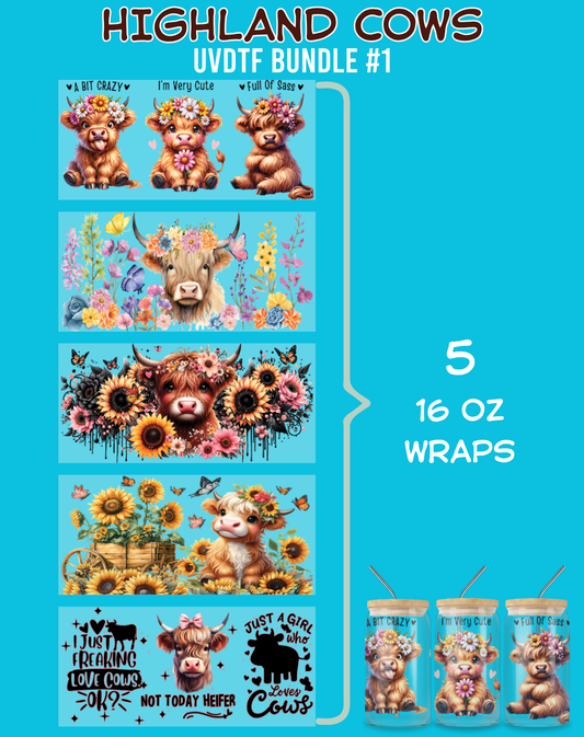 Highland Cows UVDTF Bundle - 16 Oz Libbey Glass Can Wrap