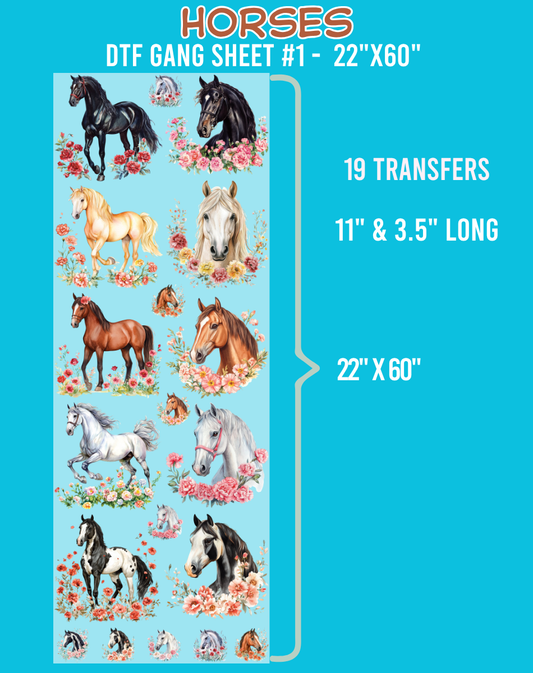 Horses DTF Gang Sheet #1 - 22"x60"